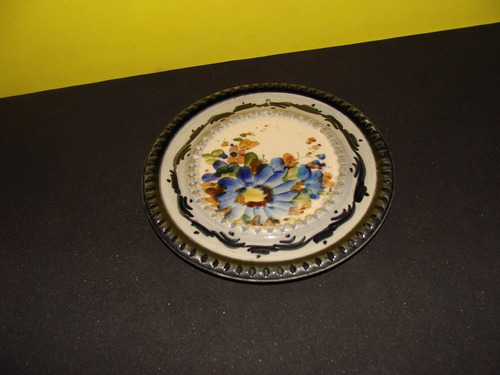 Plato Decorativo Pequeño Tipo Talavera En Rosario Gris Oscuro (Usado)