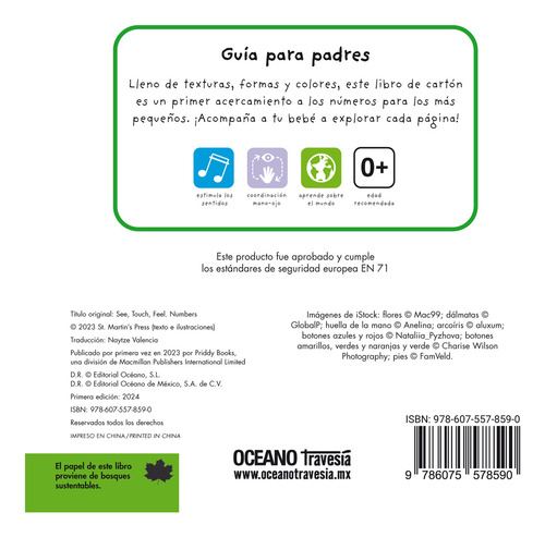 Mira, Toca, Siente. Números (mini): , De Priddy Books., Vol. 1. Editorial Oceano, Tapa Pasta Dura, Edición 1 En Español, 2024