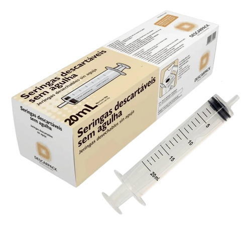 Seringa Luer Slip Descartável 20 Ml Caixa Com 50 Unidades