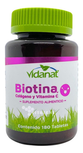 Imagen 1 de 4 de Biotina, Colágeno Y Vitamina C 180 Tabletas Vidanat