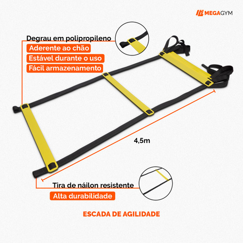 Escada De Agilidade 10 Degraus 4,5 Metros P/treino Funcional Cor Amarelo