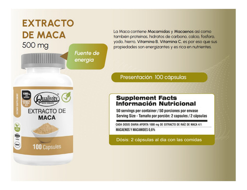 Extracto De Maca Orgánica Vitamina C 1000 Mg X 50 Qualivits