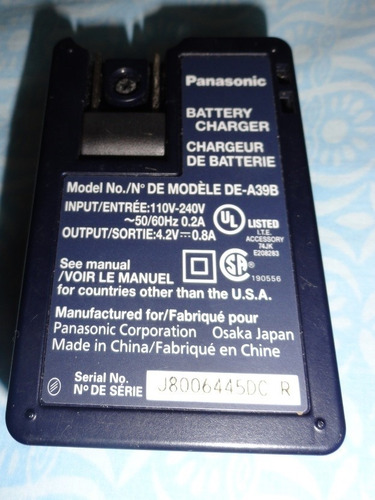 Imagen 3 de 3 de Cargador Para Camara Panasonic Modelo De-a39b Original