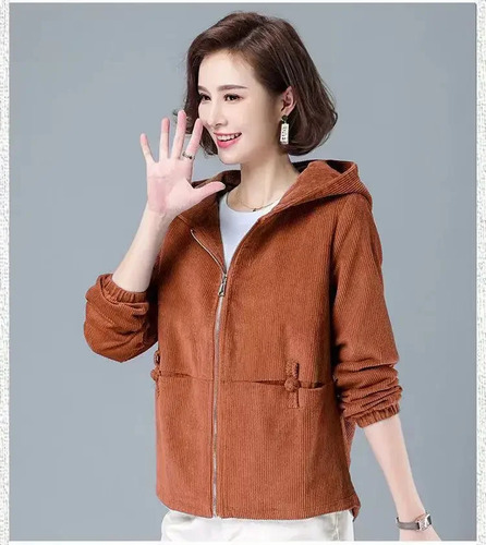 Chaqueta De Pana Con Capucha Para Mujer, Holgada, Otoño-invierno