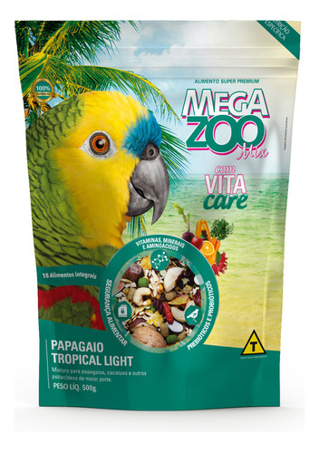 Ração mix para papagaio tropical light 500g Megazoo