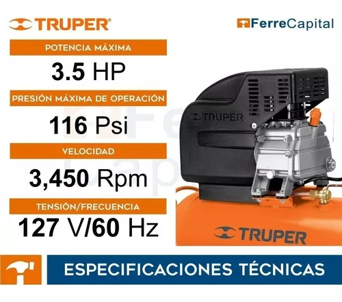 Compresor de aire, lubricado,horizontal 50L 3½HP 127V Truper, Compresores  De Aire 120 V, 15007