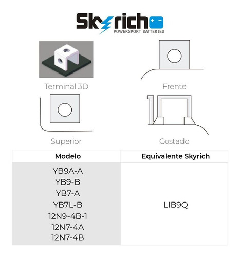 Imagen 4 de 9 de Bateria De Litio Skyrich P/ Moto Lib9q Libre Mantenimiento.
