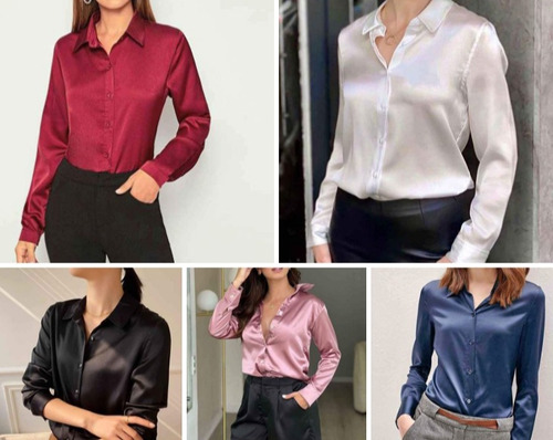 Blusas De Satín Licrado Cede Elegante Sofisticado