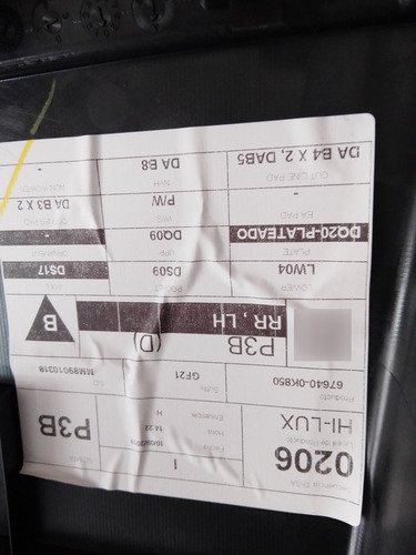 Panel Tapizado Puerta Tras/izq Completo Hilux Srv Srx 16/22