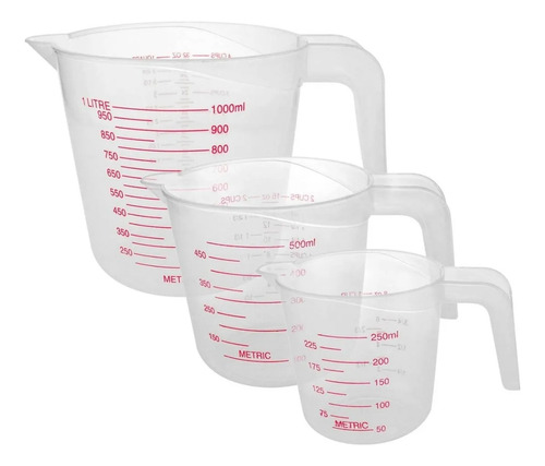 Vasos Medidores Ml 1l Set 3 Blancos