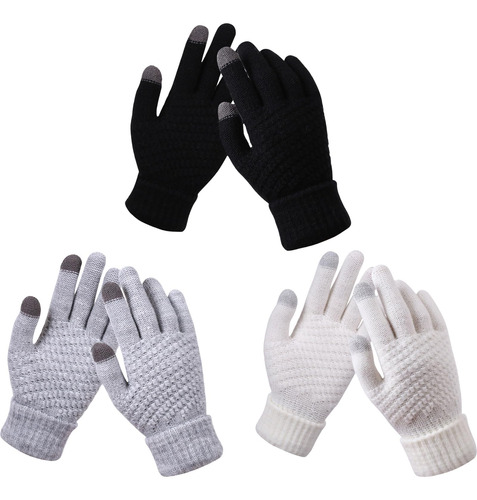 3 Pares De Guantes De Pantalla Táctil De Invierno Para Mujer