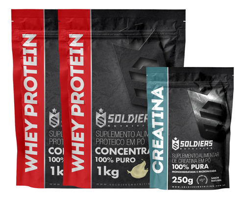 Kit: Whey Concentrado 2kg + Creatina 250g - (100% Puros) Sabor 100% Puro