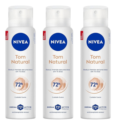 Desodorante Aero Nivea 150ml Fem Tom Natural-kit C/3un
