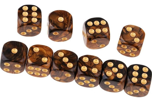 10 Dados Poliedricos D6 Acrílicos 16mm Negro Dorado