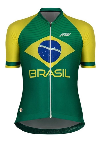 Camisa Feminina Ciclismo Bike Asw Brasil Cbc Verde Amarelo