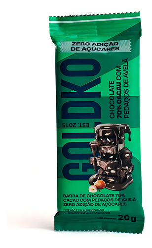 Barra De Chocolate 70% Cacau Com Avelã De 20g Unidade Gold Ko