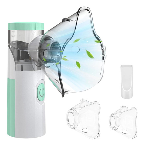 Nebulizador Malla Ultrasónica Incluye Mascarillas Y Boquilla Color Blanco/menta