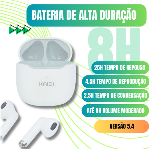 Fone Bluetooth Original Kaidi 5.1 Cor Branco Resistente S/fi Branco