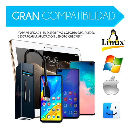 Hub Adaptador Tipo C Lector Usb 3.0 Memorias Micro Sd Otg Ha