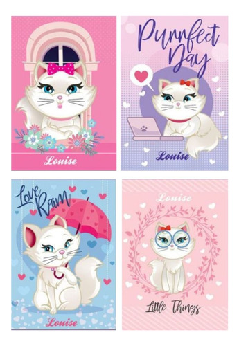 Kit 5 Cadernos 1/4 Brochurão Gatinha Louise Gatos 96fls