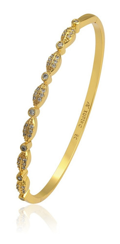 Brazalete Oro 24k Lam Swarovski Mujer Regalo Novia 6cm X 4mm