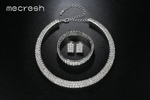 Conjunto Colar, Pulseira E Brinco Strass Austríaco Mecresh