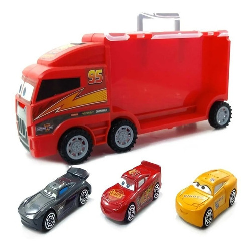 Camión Transportador Tipo Cars + 3 Autos Lanzador Del Tomate Color Rojo Personaje Car