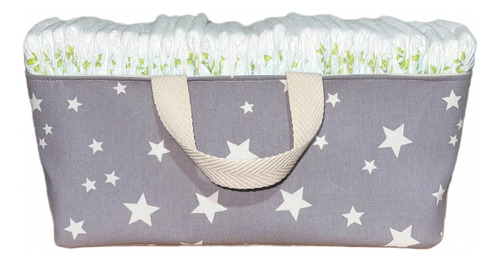 Contenedor Pañalero Con Manijas+cesto Tela. Ideal Regalo Rn Gris Estrellas