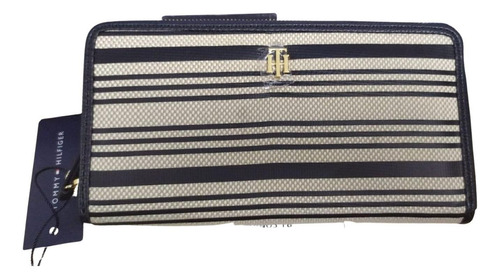 Billetera Tommy Hilfiger Grande Con Cierre - Negro Y Beige