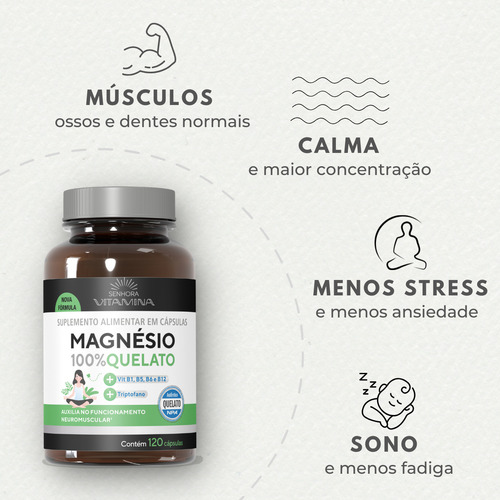 Magnésio 100% Quelato 350 Mg Com Vitaminas B5 E B6 (4 Potes) Sabor Sem sabor