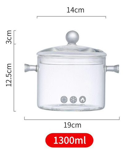 Olla De Vidrio Transparente Con Asa Y Tapa Para Una Cocción