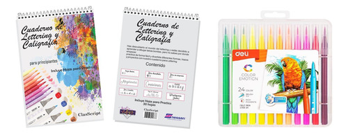 Kit Cartilla Lettering + Marcadores Doble Punta Pincel  X24 