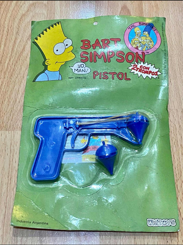 Pistola Bart Simpson Juguete Lanza Trompos Blister 90s