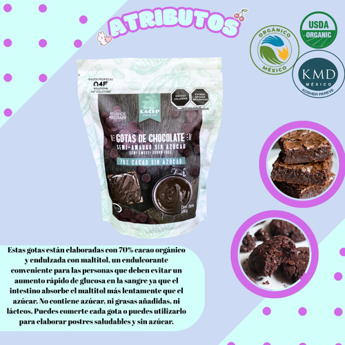 Paq Gotas Chocolate Semiamargo SinazĂșcar 70% Cacao Cacep 1kg