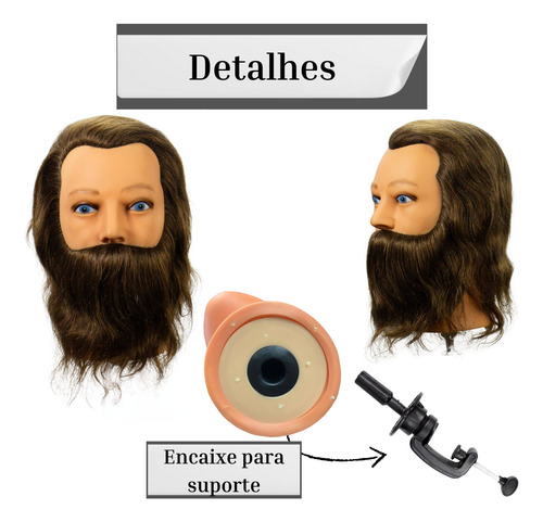 Cabeça De Boneco Com Barba Para Treino Cabelo Humano 4 Uni