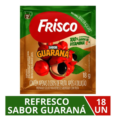 Suco Em Pó Sabor Guaraná Refresco Frisco - 18 Sachês De 18g