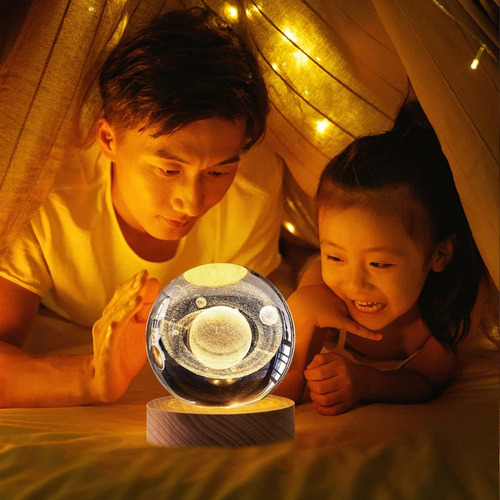 Lámpara De Luz Nocturna Forma De Bola Cristal Con Base Led