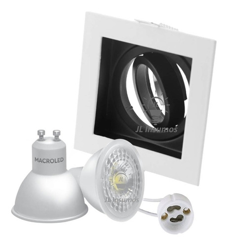 Pack 10 Spot Emb Cuadrado Blanco + Dicroica Led 7w Macroled