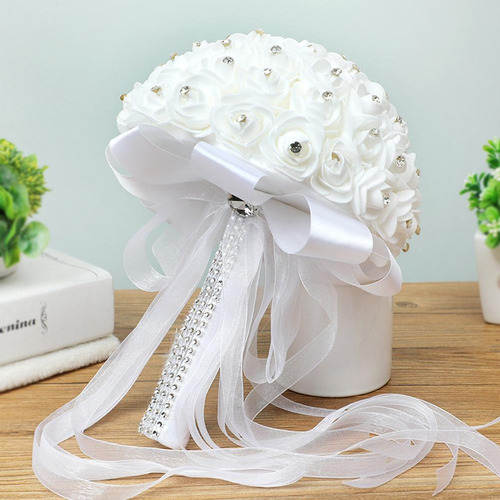 For Ramo De Novia Blanco Artificial De Cristal Rosa