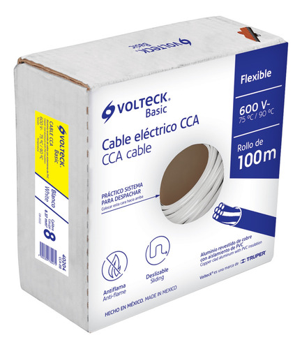 Rollo D 100 Metros D Cable Thw Cca 8 Awg Blanco Basic 40204