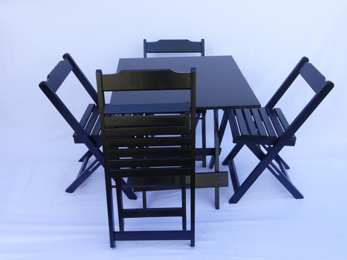 Mesa De Jantar 70x70 Com 4 Cadeiras Dobráveis Madeira
