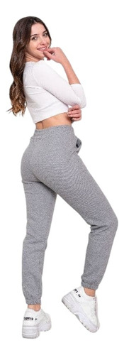 Pantalón Jogger Algodón Frizado Mujer Con Puño Y Bolsillos