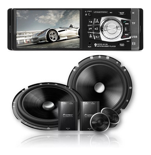 Kit 2 Vias Pioneer 6 Polegadas Ts-c170br 220w 4 Ohms 2 Alto Falante + Mp5 Mp3 Player Bluetooth Radio Central Multimídia