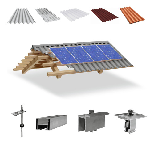 Kit Suporte 04 Placas Solar Estrutura Viga Madeira 4,80m