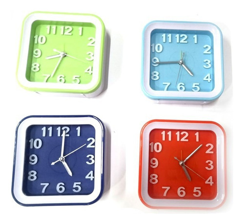 Reloj Despertador Cuadrado A Pila Varios Colores 13x13 Cm