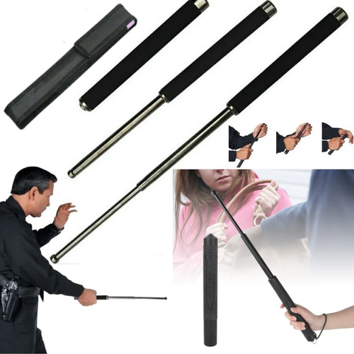 2 Bastones Retractil 60cm Defensa Personal Policia Con Funda