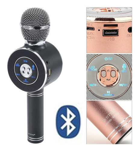 Microfono Karaoke Parlante Bluetooth Luces Audioritmicas Color Negro