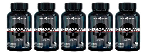 5x Thermo Flame Termogênico - 120 Tab Cada - Black Skull Sabor Sem Sabor