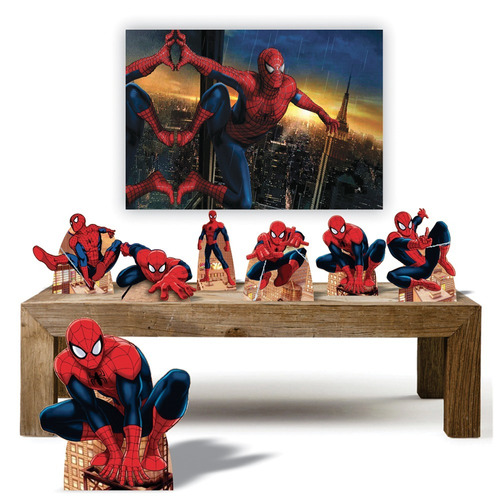 Homem Aranha Kit 7 Totens De Decoração + Painel 