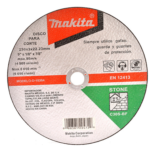 Disco Abrasivo Corte Concreto 9 1/8  7/8 D18384 Makita